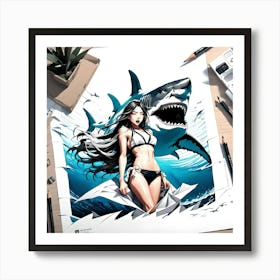Shark Girl Anime 1 Art Print