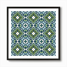 Retro Geometric Tile Pattern in Cool Blue and Green Art Print