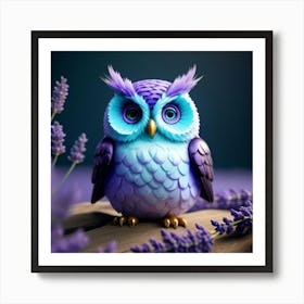 Owl With Lavender Art Print