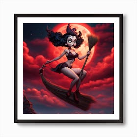 Witch On A Broom Art Print