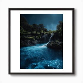 Waterfall At Night Art Print