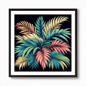 Tropical Leaves On Black Background 1 Art Print