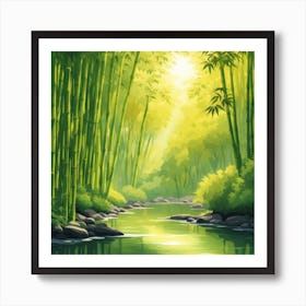 A Stream In A Bamboo Forest At Sun Rise Square Composition 38 Art Print