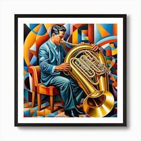 Man Playing Tuba Cubism Style Art Print