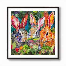 Bunnies Munching On Vegetables Collage 1 Art Print