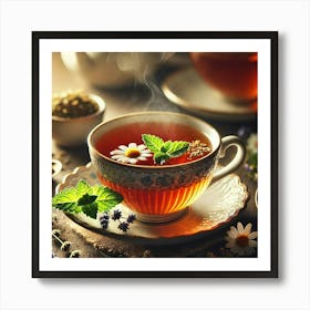 A Close Up Of A Delicate Cup Of Aromatic Tea, With Art Print