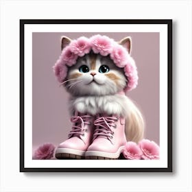 Fluffy Cat In Pink Boots Poster