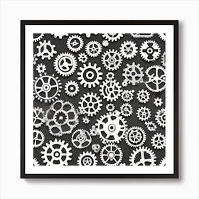 White Gears On A Black Background 1 Art Print