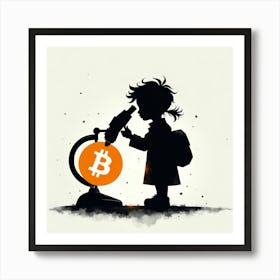 Girl Looks At A Bitcoin Art Print