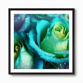 Beautiful cyan and lime roses Art Print