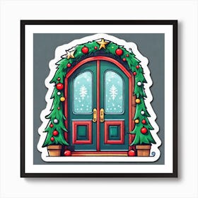 Christmas Decoration On Home Door Sticker 2d Cute Fantasy Dreamy Vector Illustration 2d Flat (7) Art Print