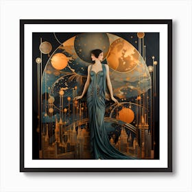 Woman In A Blue Dress Art Print