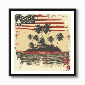 Retro American Flag With Palm Trees 7 Art Print