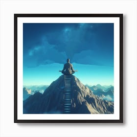 Meditation On Top Of Mountain Art Print