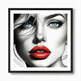 Portrait Of A Woman With Red Lips Art Print