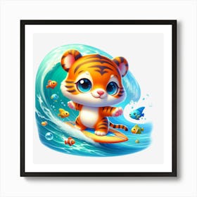 Tiger Surfboard Art Print