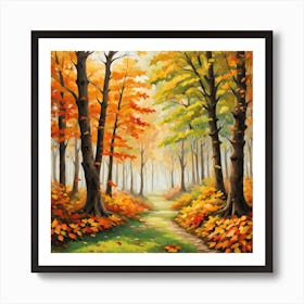 Forest In Autumn In Minimalist Style Square Composition 349 Art Print