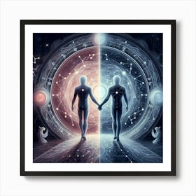 Two People Holding Hands In Space 1 Art Print