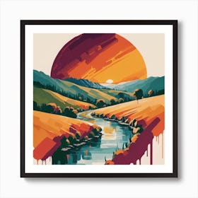 The wide, multi-colored array has circular shapes that create a picturesque landscape 9 Art Print