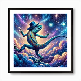 Lizard Dancing In The Cosmos Art Print