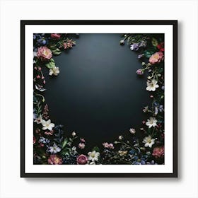 Floral Wreath On Black Background 1 Art Print