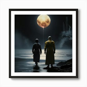 Two Men Standing By A Moon Art Print