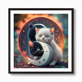 Yin Yang Cats Art Print