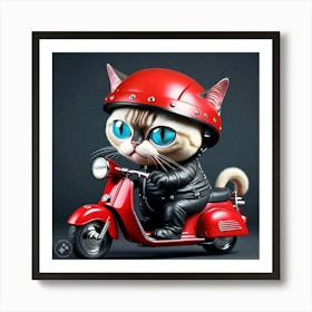 Cat Riding Red Scooter 4 Art Print