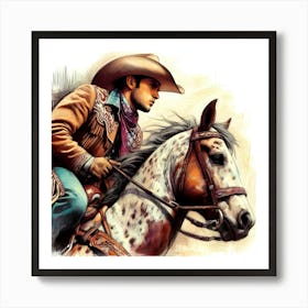 Mexican Cowboy On Horse Drawing Art Print