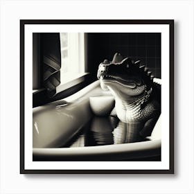 Alligator In Bathtub A large man with a pet alligator in a bathtub 1 Art Print