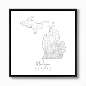 Michigan Minimal Street Map Square Art Print