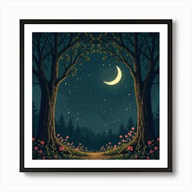 Moon And Forest Style William Morris2 Art Print (2) Art Print