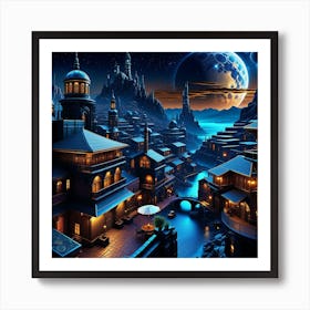 Fantasy City At Night 23 Art Print