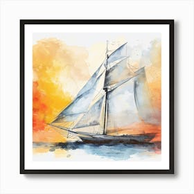 Watercolor Sailboat Painting Art Print