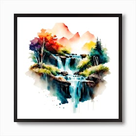 Waterfall Watercolor Painting Art Print