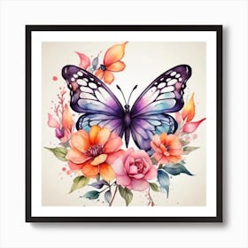 Butterfly And Flowers 6 Art Print