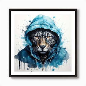 Watercolour Cartoon Jaguar In A Hoodie 3 Art Print