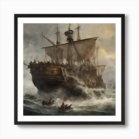 Ship In Rough Seas Art Print