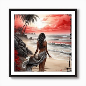 Sexy Girl On The Beach Art Print