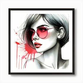 Girl With Red Sunglasses Art Print