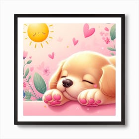 Puppy Sleeping On A Pink Background Art Print