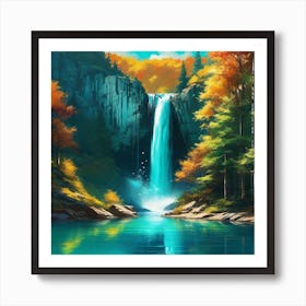 Waterfall In Autumn 12 Art Print