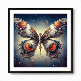 Steampunk Butterfly Over Blue Art Print