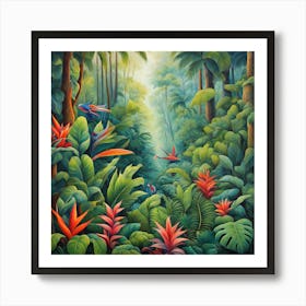 Tropical Jungle, A Tropical Rainforest With Exotic Plants art print 1 Art Print