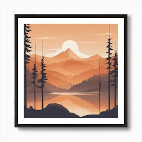 Misty mountains background in orange tone 29 Art Print