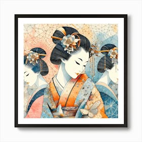 Japan Traditional Geisha Illustration By Ad 35 Art Print