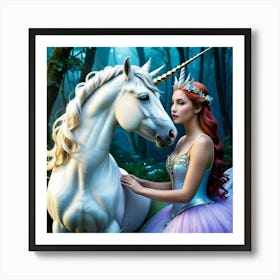 Human Unicorn Fantasy Mythical Magic Horn Enchantment Ethereal Dreamlike Whimsical Mystica Art Print