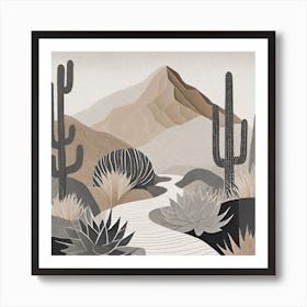 Firefly Modern Abstract Beautiful Lush Cactus And Succulent Garden Path In Neutral Muted Colors Of T (2) Art Print