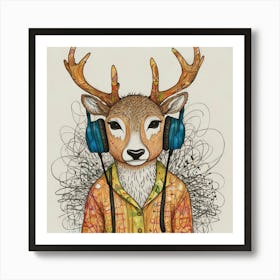 Deer With Headphones 1 Art Print