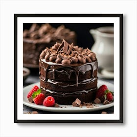 Chocolate Cake With Raspberries Art Print